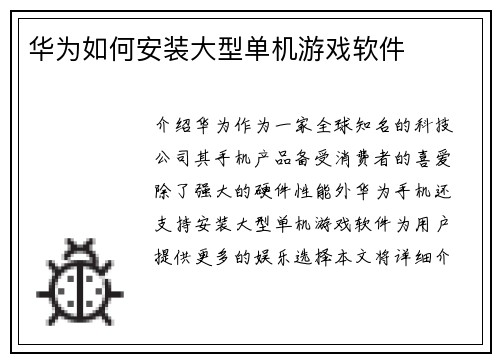 华为如何安装大型单机游戏软件